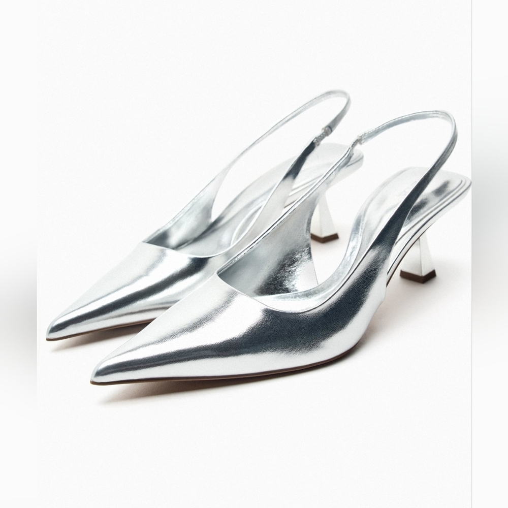 ZARA metallic slingback heels
